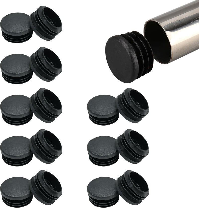 BOPOREAE 16 Pack 1-1/2" (38 mm) OD Ribbed Plastic Hole Plugs, Round Ribbed Metal Tubing End Caps, Glide Insert Furniture & Fence Finishing Plugs, Durable & Noise Reduction Plastic Pipe Plug, Black - Image 1